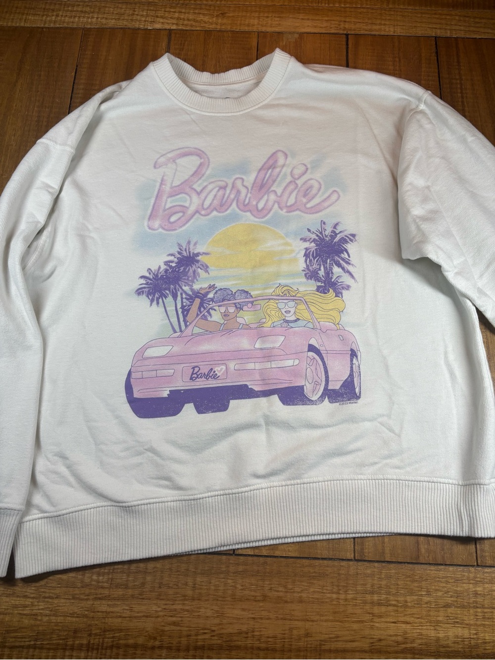 Barbie women White Sweatshirt with Graphic airbrush style med lightweight